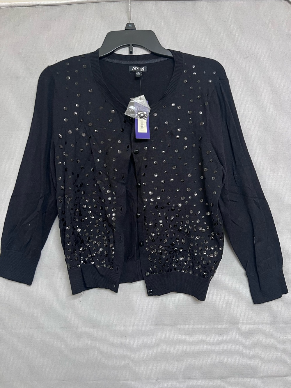 Apt. 9 Black Embellished Crewneck Cardigan